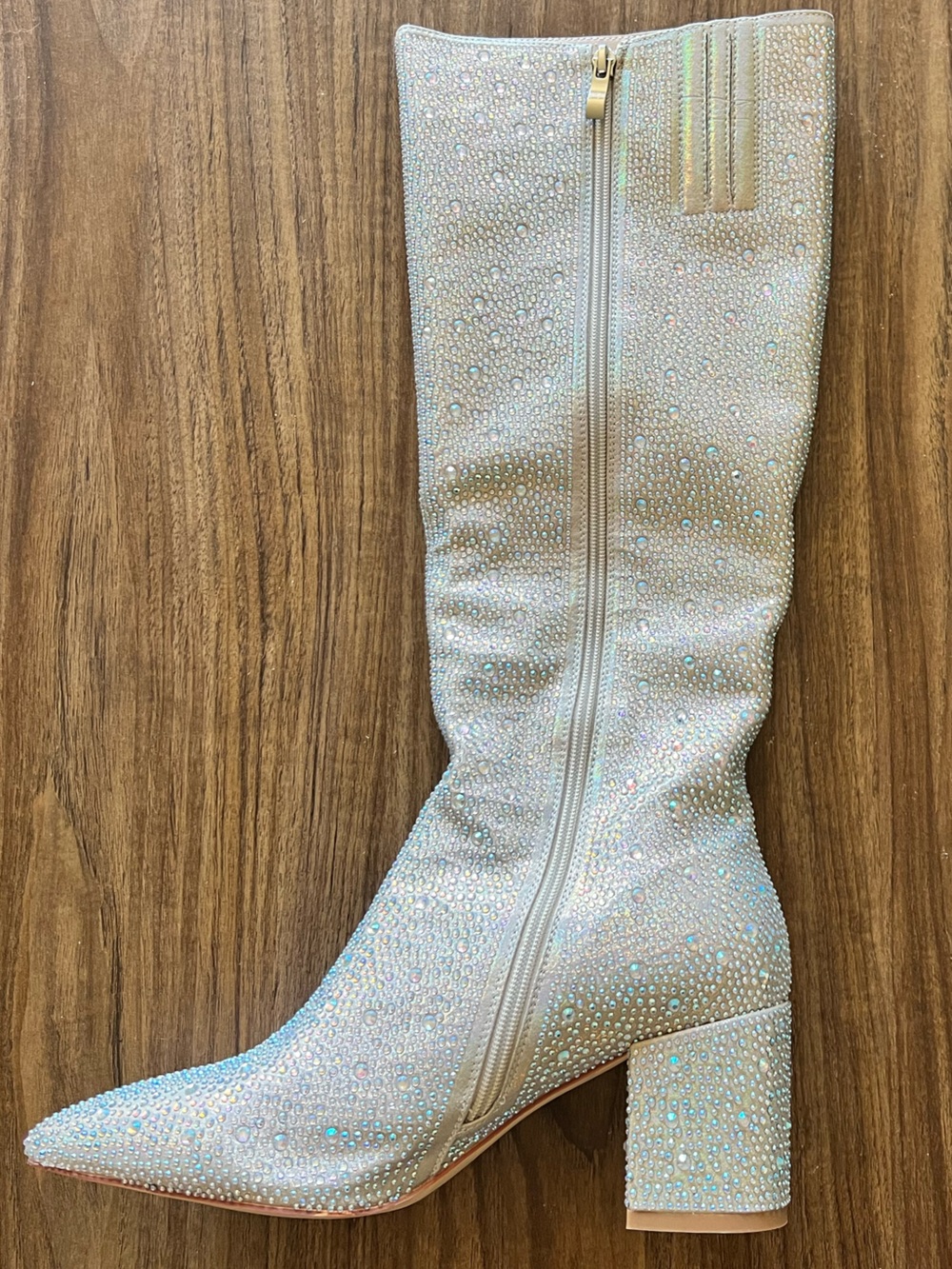 NWT Sparkly Rhinestone Glitter Silver Boots Women (Size 9.5M) Block Heel Pointy - Picture 3 of 16